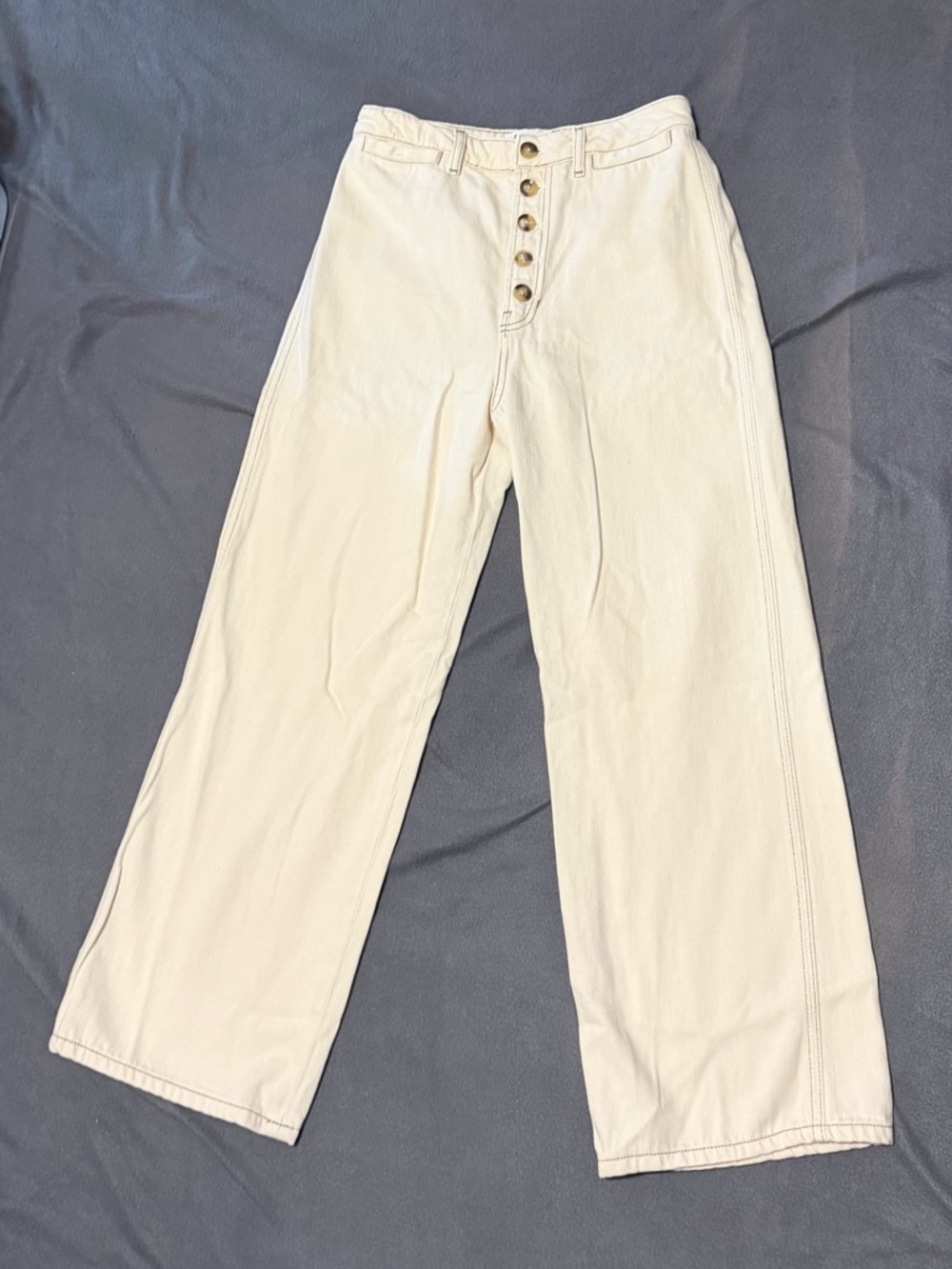 Reformation High-Waist Button-Fly Wide Leg Pants Cream Size 27